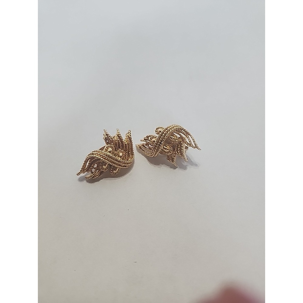 Vintage Gold Tone‎ Textured Rope Spray Clip On Statement Earrings
